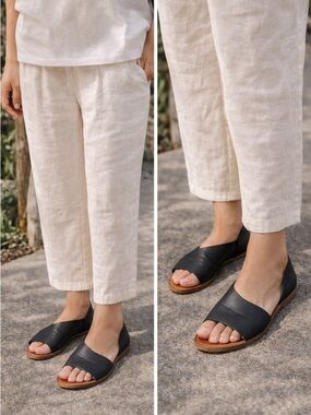 Chelsea Crew Brady Black Leather Sandals Women EU 40 US 9 Open Toe Flat